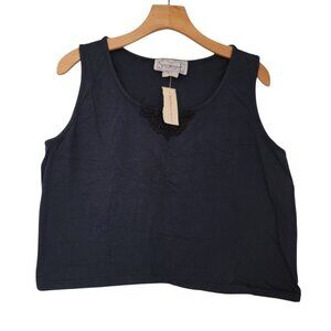 NWT Vintage Stratosphere Barbara Moss‎ Preshrunk Cotton Black Tank Top  OSFA NEW